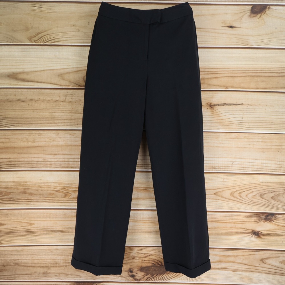 Parisian Signature Dress Pants Womens Sz 6 Black Cuffed Leg High Rise Flat Front
